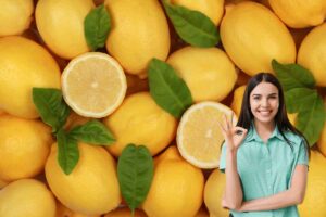 limoni e donna con segno ok con le mani