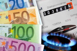 banconote contatore luce e fiammella gas